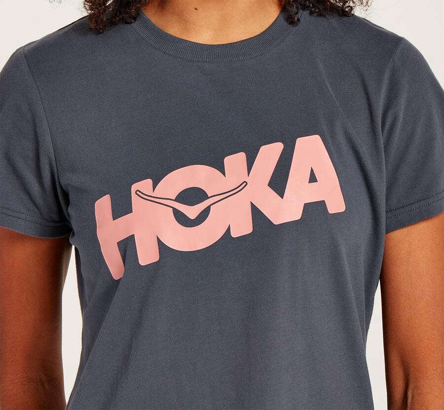 Hoka One One Womens Tee - Brand - Blue - QTCX08139